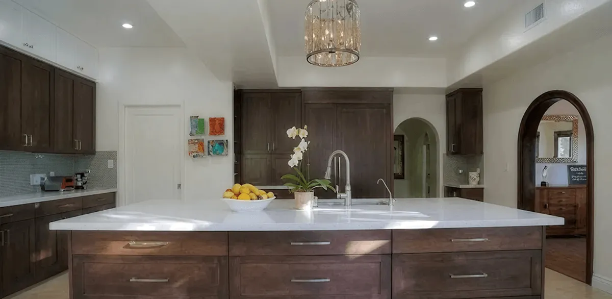 Cabinet refacing project with updated kitchen cabinets and island in Columbia, MO