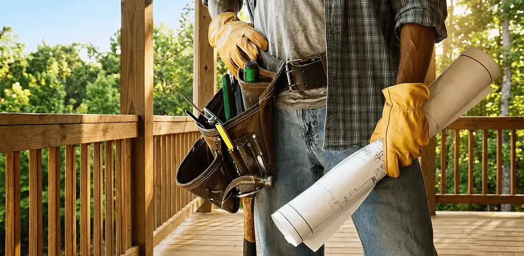 Professional handyman with tool belt ready for home repairs in Columbia, MO