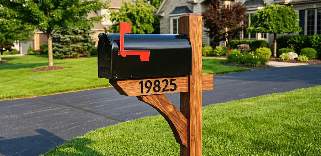 New mailbox installation with post and address number for a home in Columbia, MO