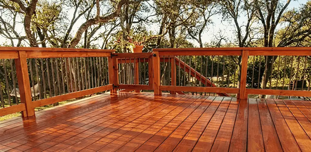 Deck sealing results with a freshly sealed wood deck in Columbia, MO